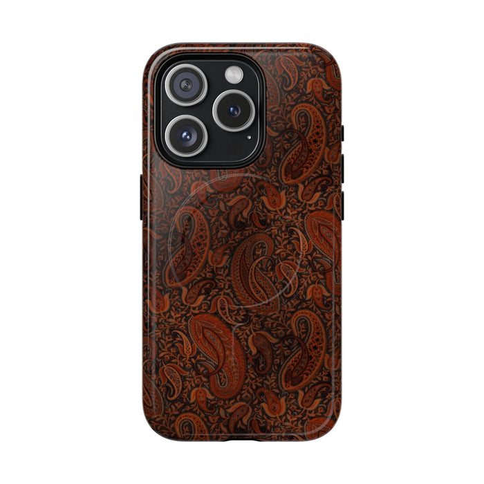 Paisley Leather-Style Magnetic Phone Case — Tough Protective MagSafe Cover