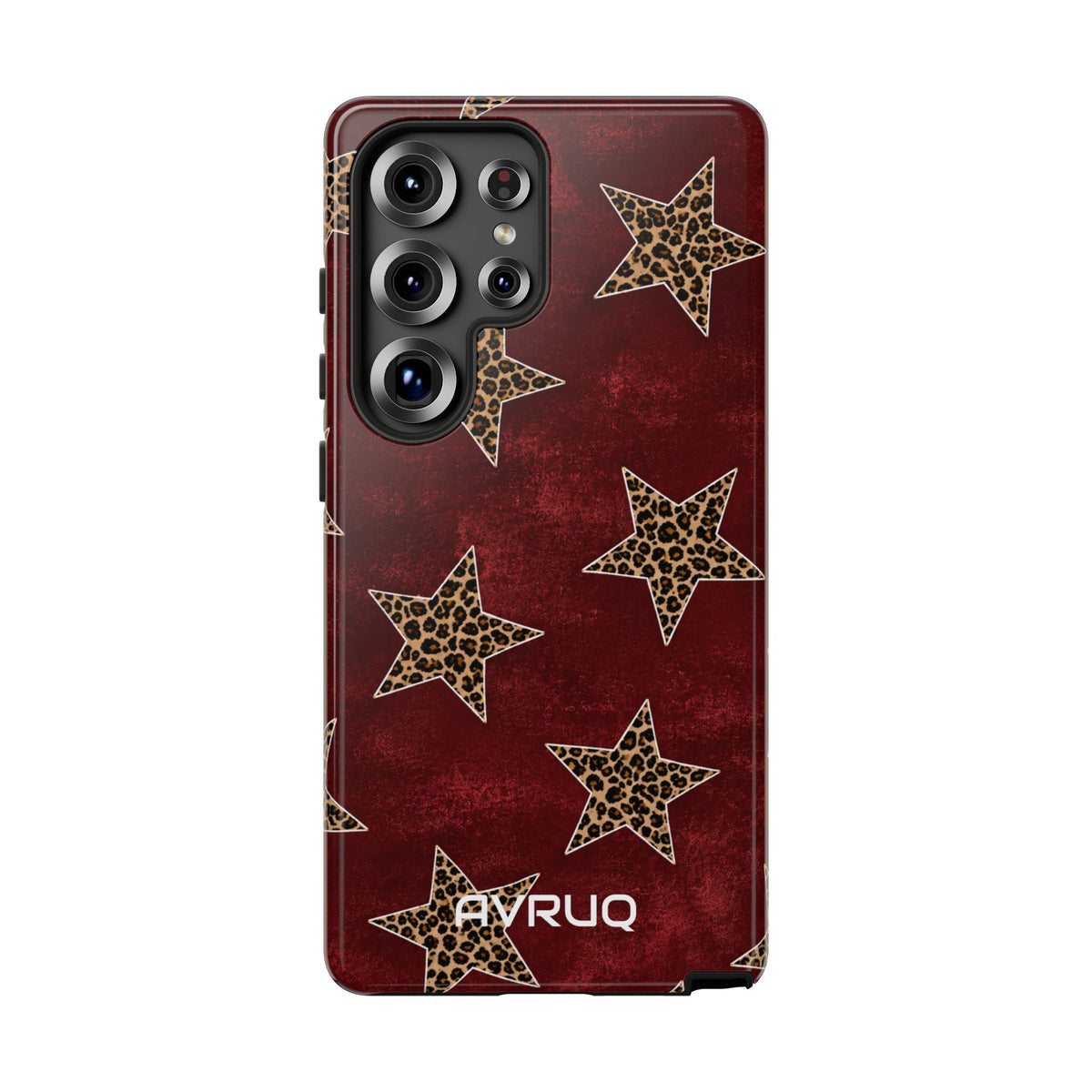 Leopard Star Phone Case – Burgundy Protective Cover