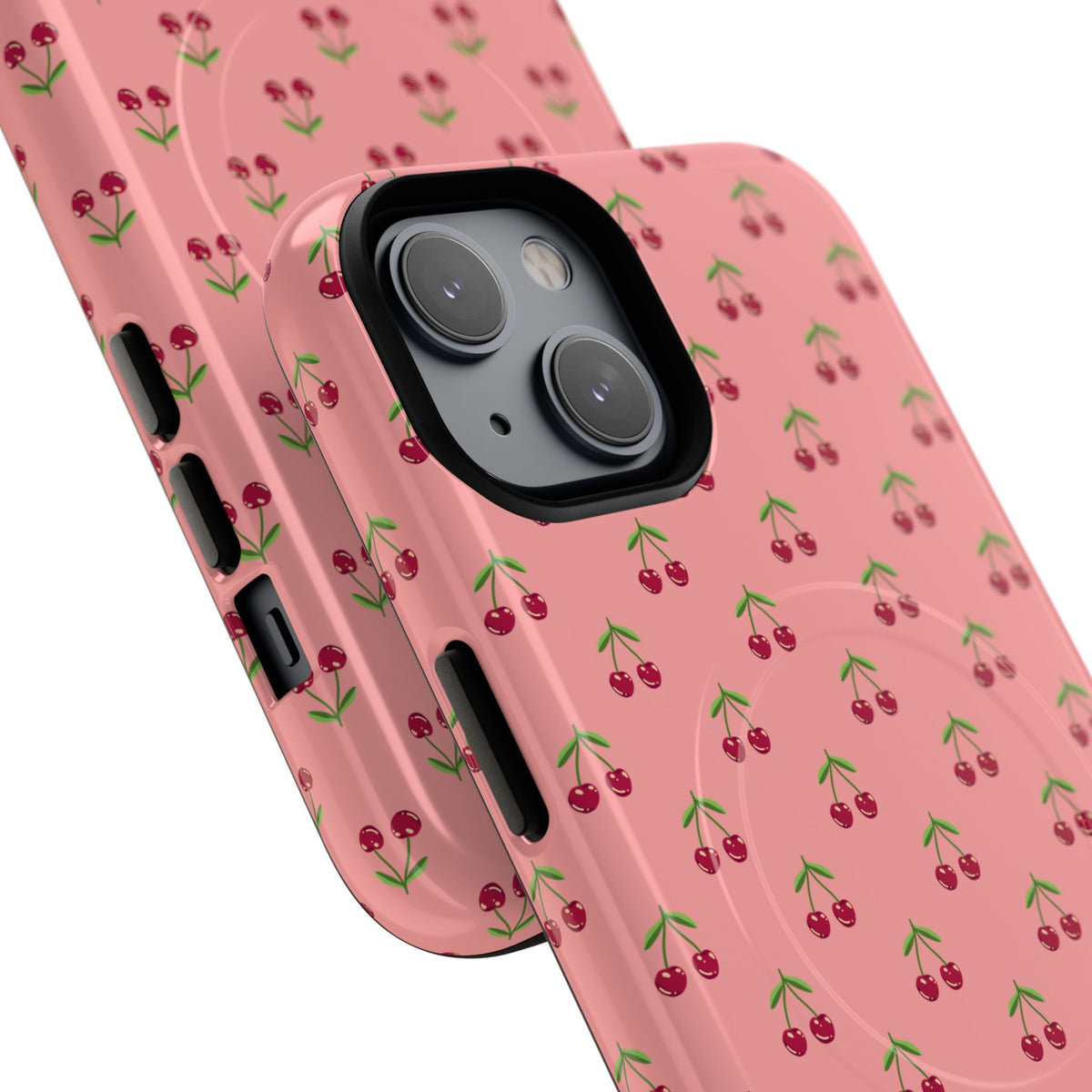 Cherry Pattern Tough Magnetic Phone Case — Pink Retro Fruit Design