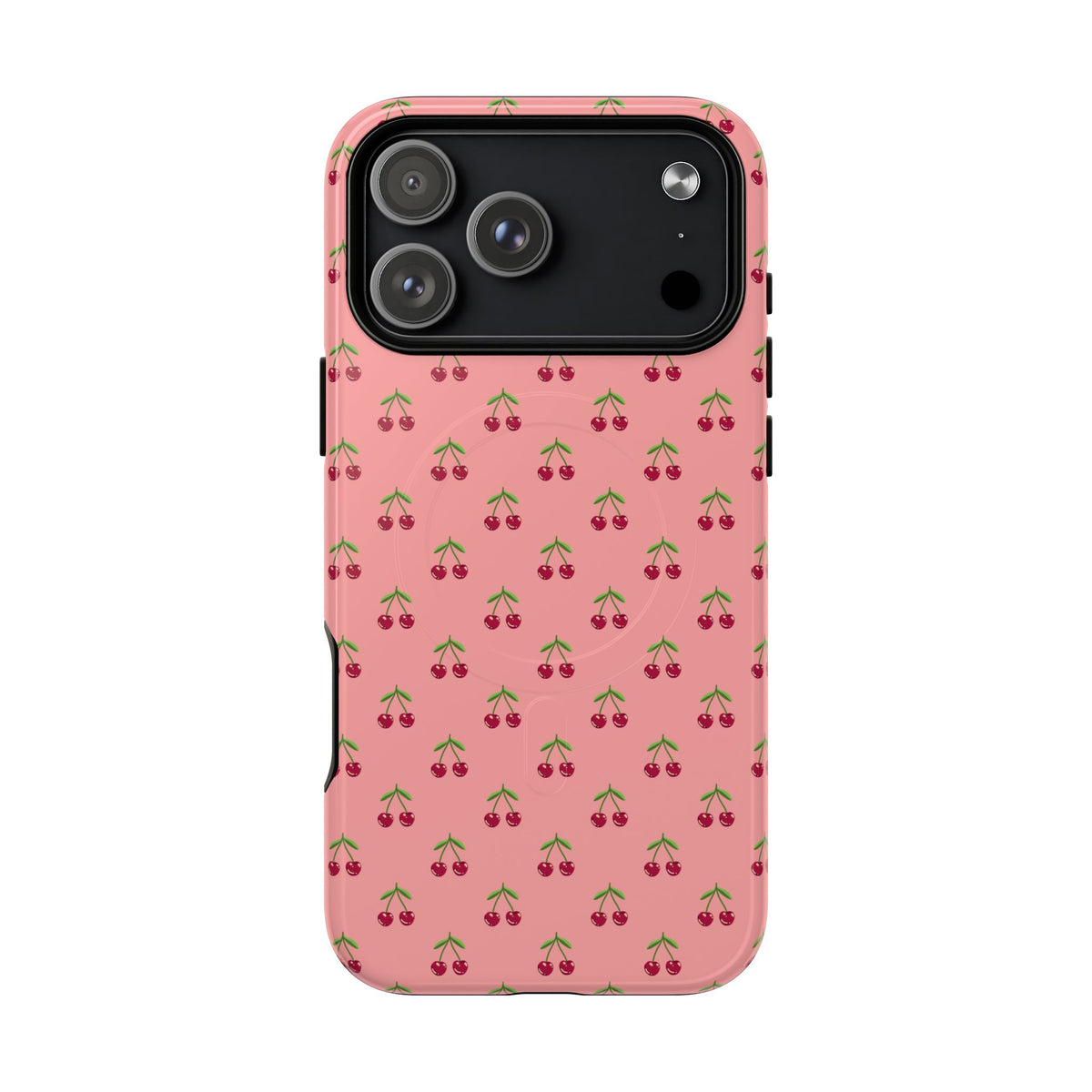 Cherry Pattern Tough Magnetic Phone Case — Pink Retro Fruit Design