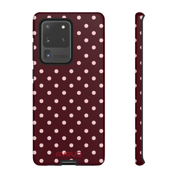 Polka Dot Tough Phone Case — Burgundy with Pink Dots