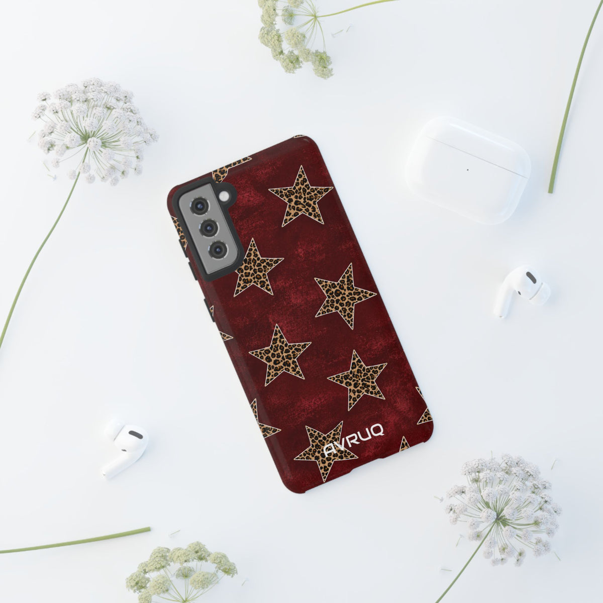 Leopard Star Phone Case – Burgundy Protective Cover