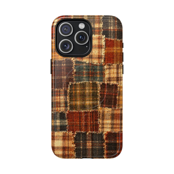 Plaid Patchwork Tough Magnetic Phone Case — Rustic Fall Plaid iPhone Cover