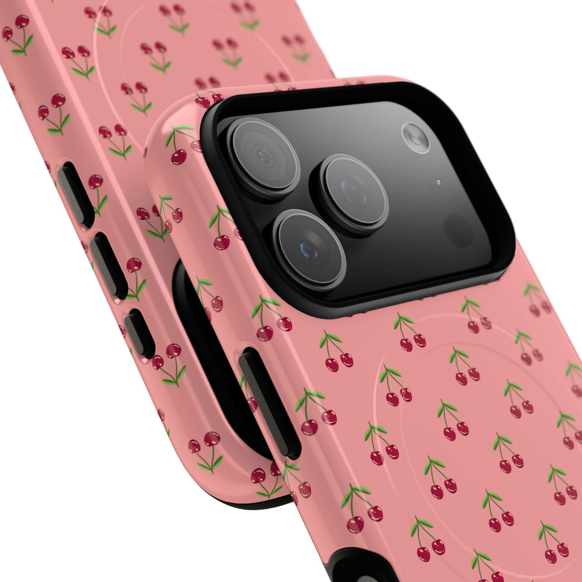 Cherry Pattern Tough Magnetic Phone Case — Pink Retro Fruit Design