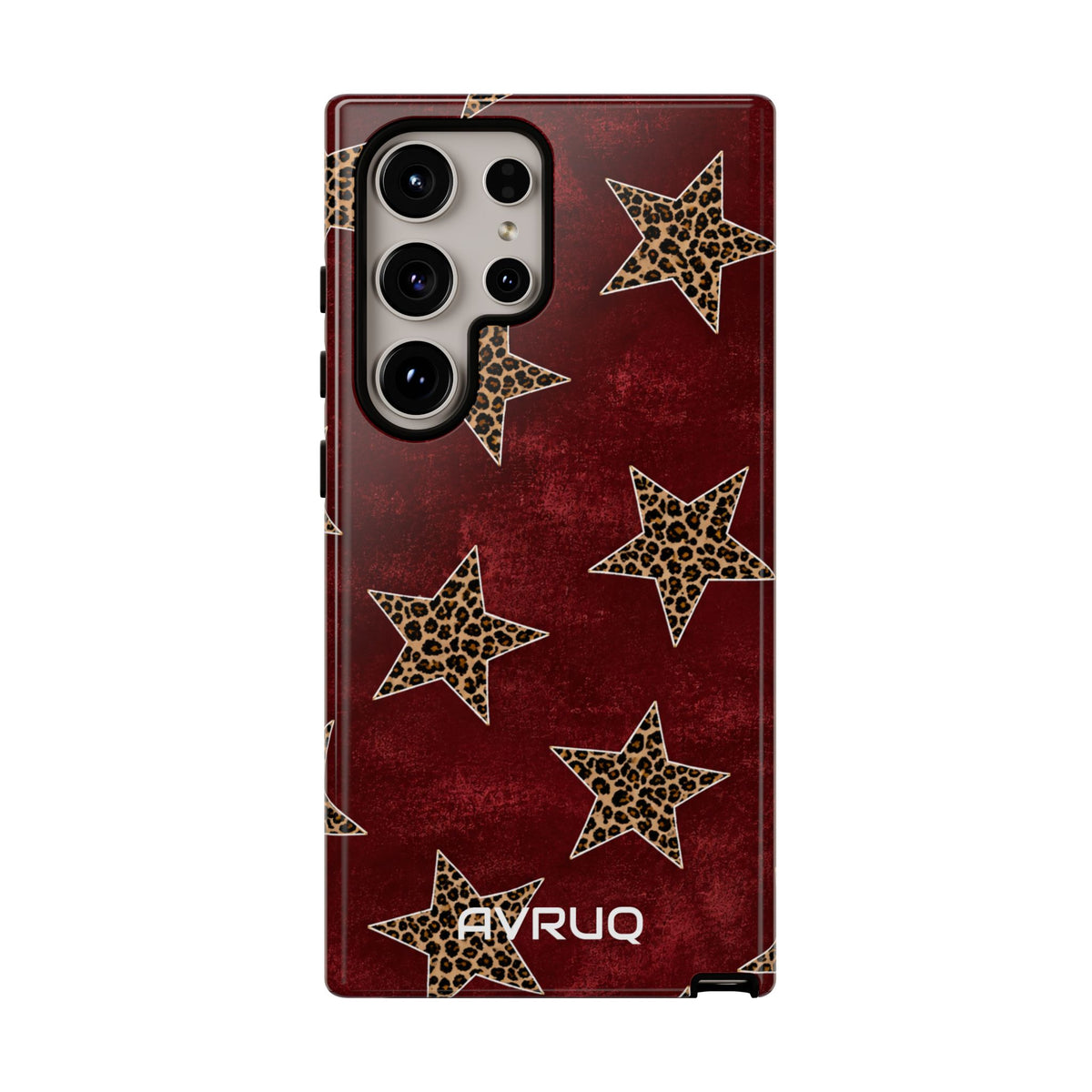 Leopard Star Phone Case – Burgundy Protective Cover