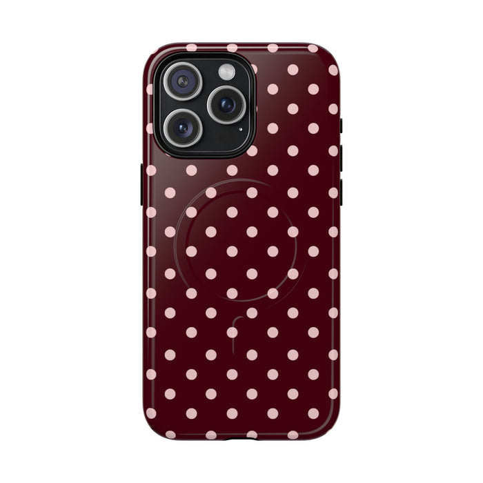 Polka Dot Magnetic Phone Case — Burgundy Gloss Tough Protective Cover