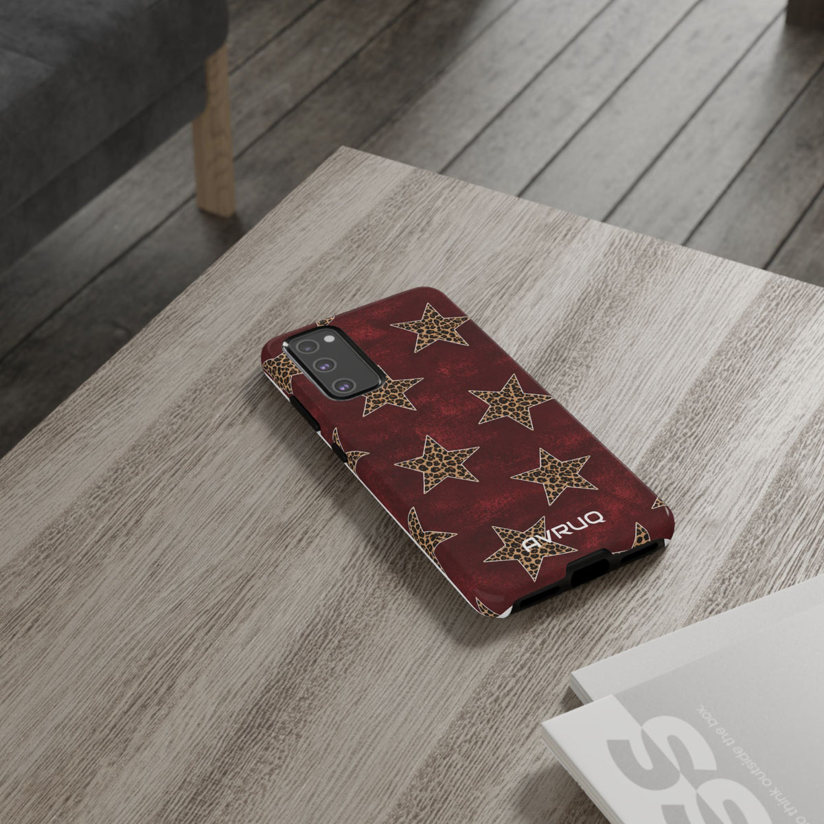 Leopard Star Phone Case – Burgundy Protective Cover