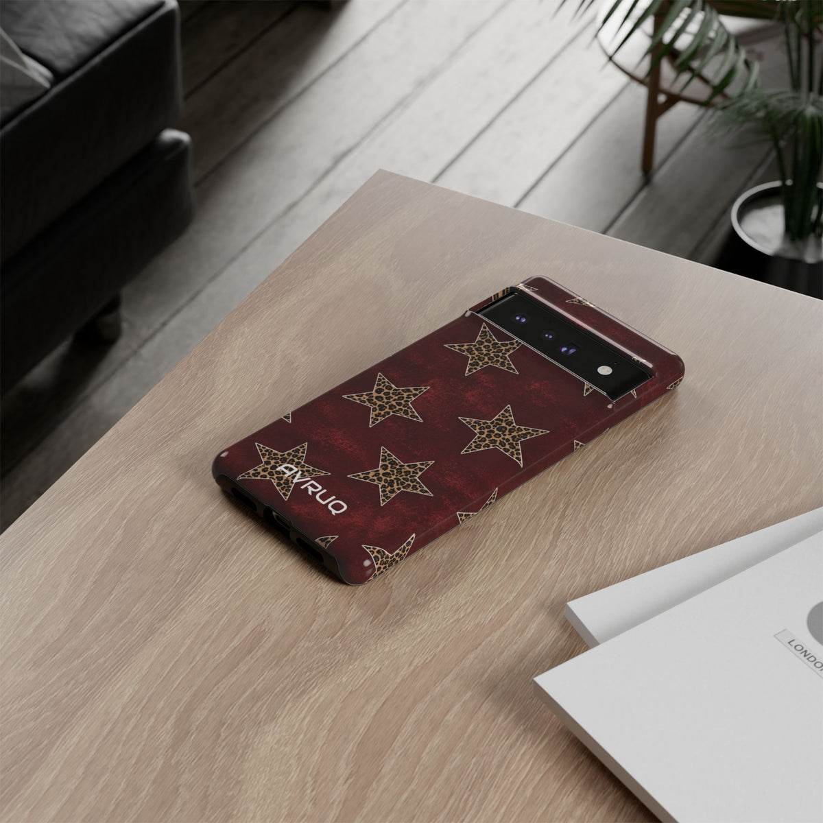 Leopard Star Phone Case – Burgundy Protective Cover