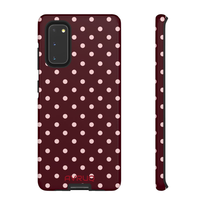 Polka Dot Tough Phone Case — Burgundy with Pink Dots
