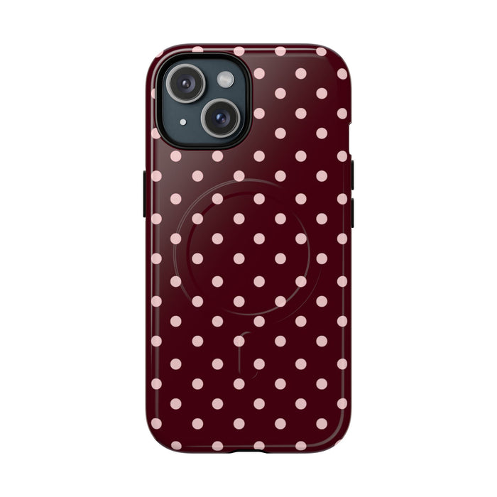 Polka Dot Magnetic Phone Case — Burgundy Gloss Tough Protective Cover