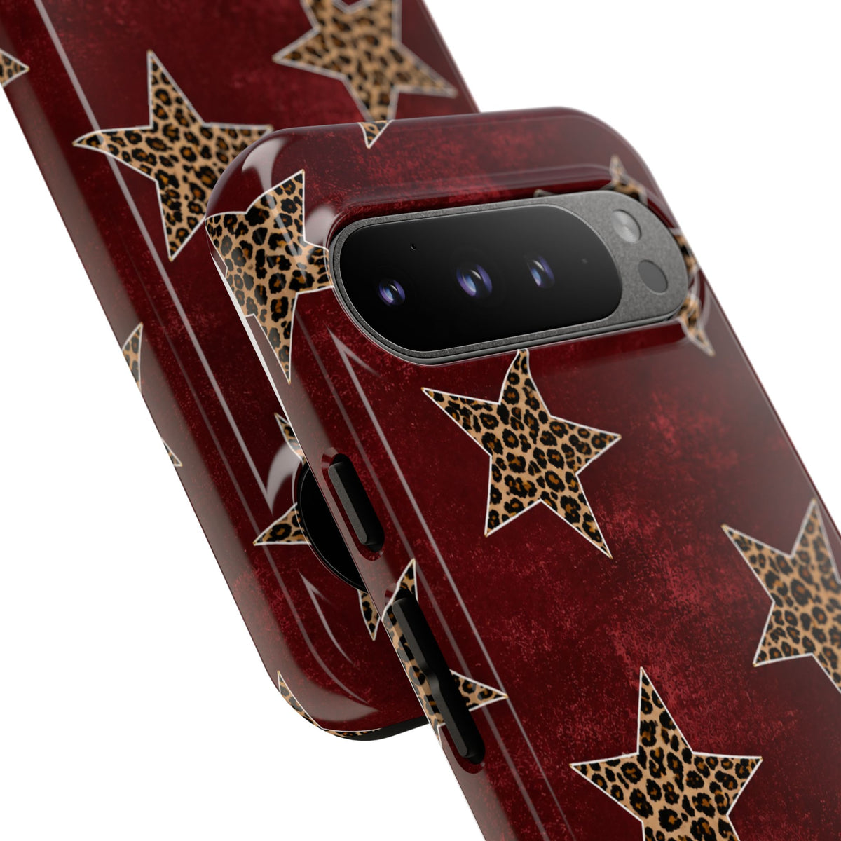 Leopard Star Phone Case – Burgundy Protective Cover
