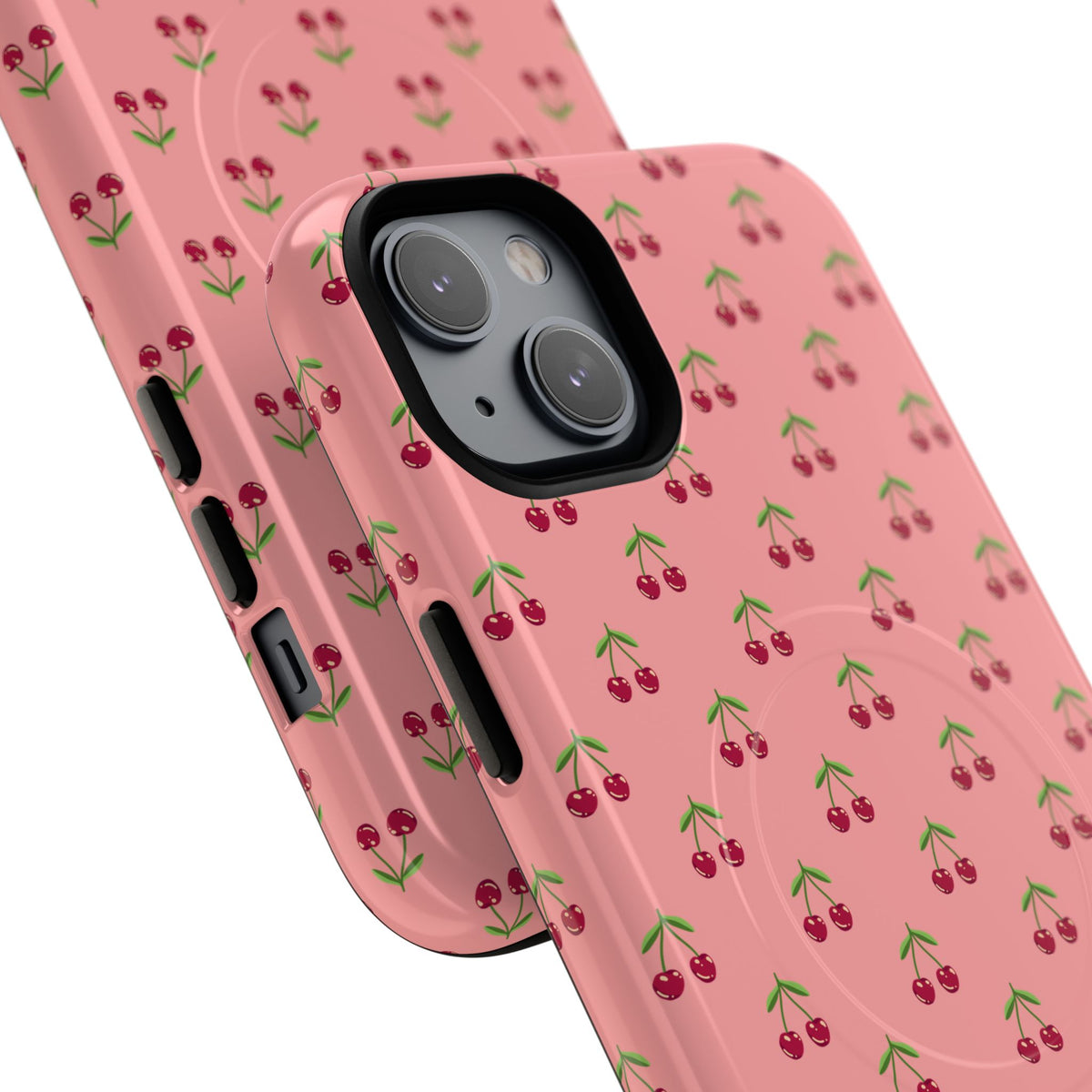 Cherry Pattern Tough Magnetic Phone Case — Pink Retro Fruit Design
