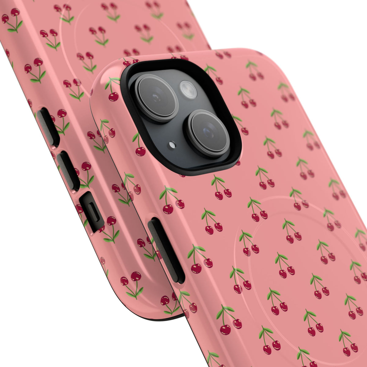 Cherry Pattern Tough Magnetic Phone Case — Pink Retro Fruit Design