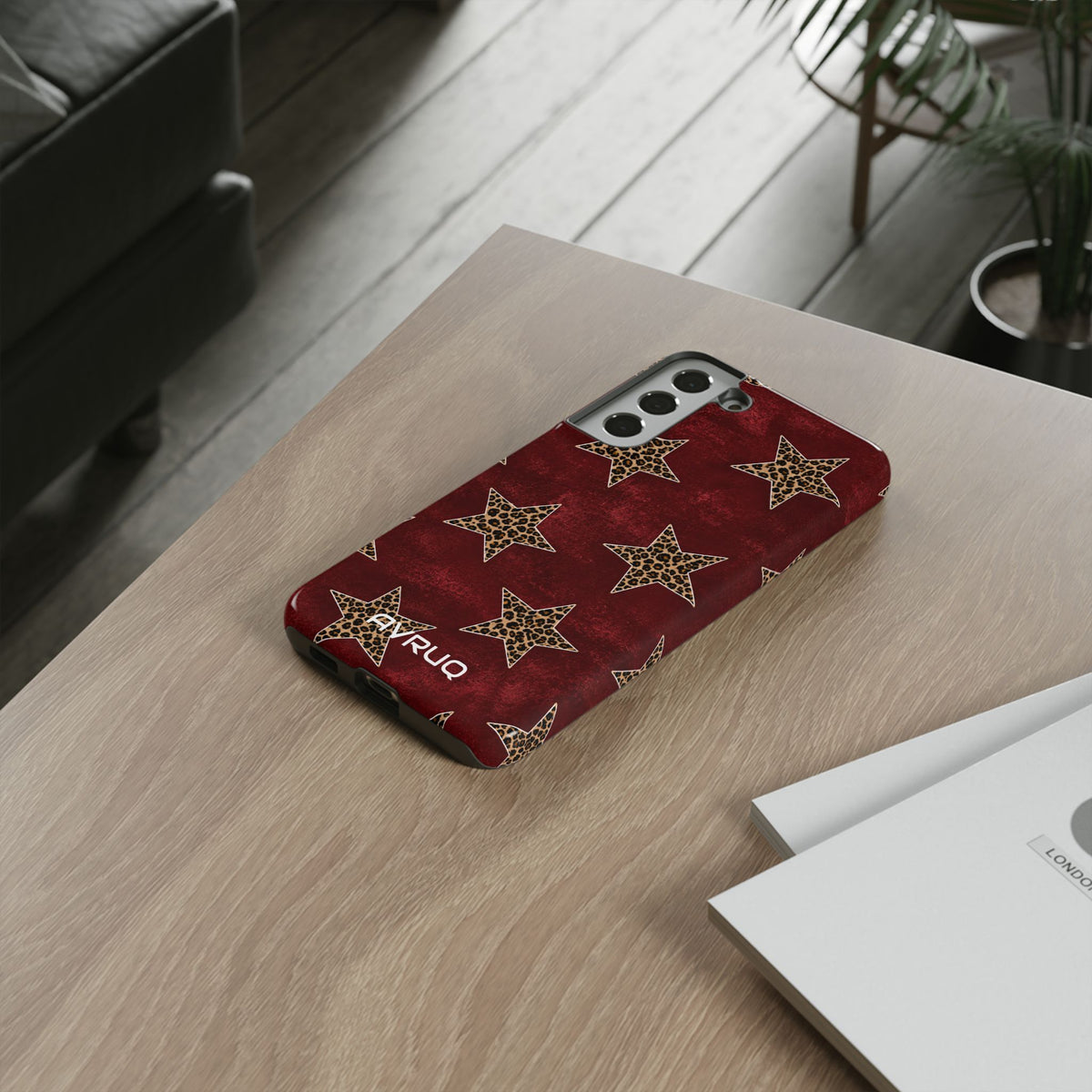 Leopard Star Phone Case – Burgundy Protective Cover