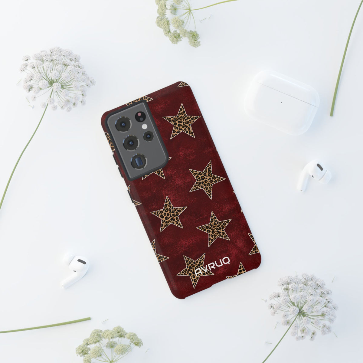 Leopard Star Phone Case – Burgundy Protective Cover