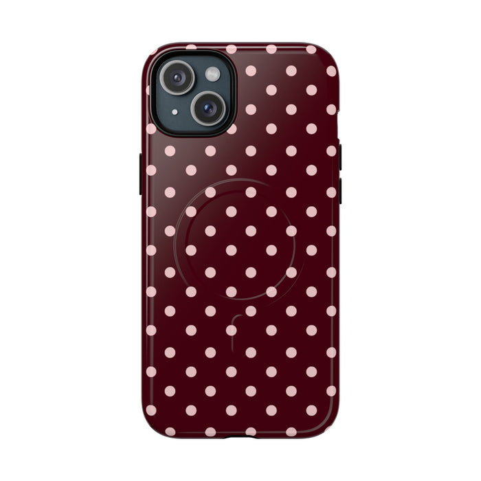 Polka Dot Magnetic Phone Case — Burgundy Gloss Tough Protective Cover