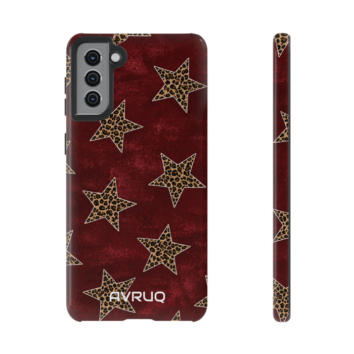 Leopard Star Phone Case – Burgundy Protective Cover