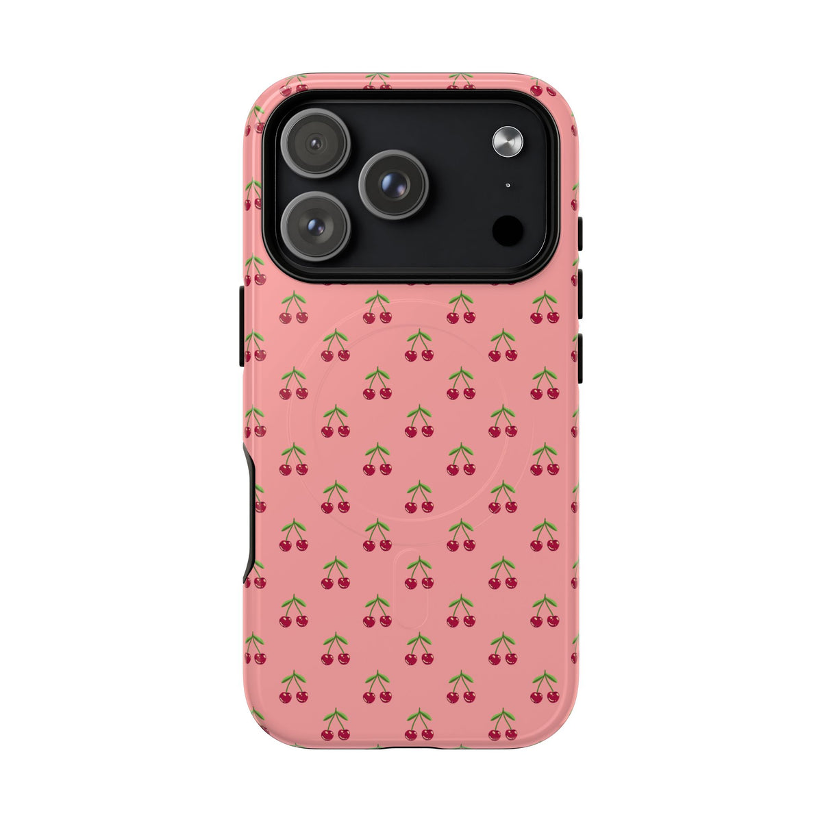 Cherry Pattern Tough Magnetic Phone Case — Pink Retro Fruit Design