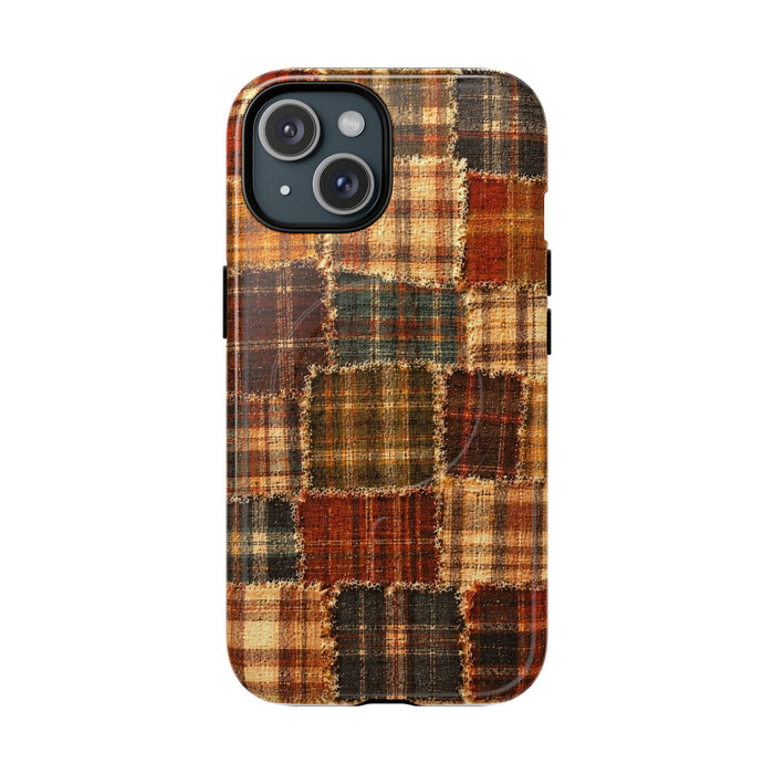 Plaid Patchwork Tough Magnetic Phone Case — Rustic Fall Plaid iPhone Cover