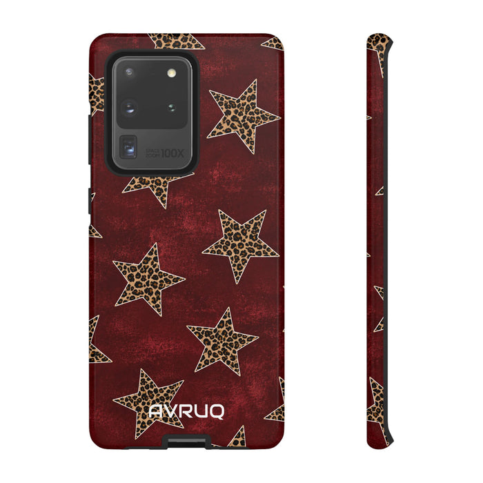 Leopard Star Phone Case – Burgundy Protective Cover