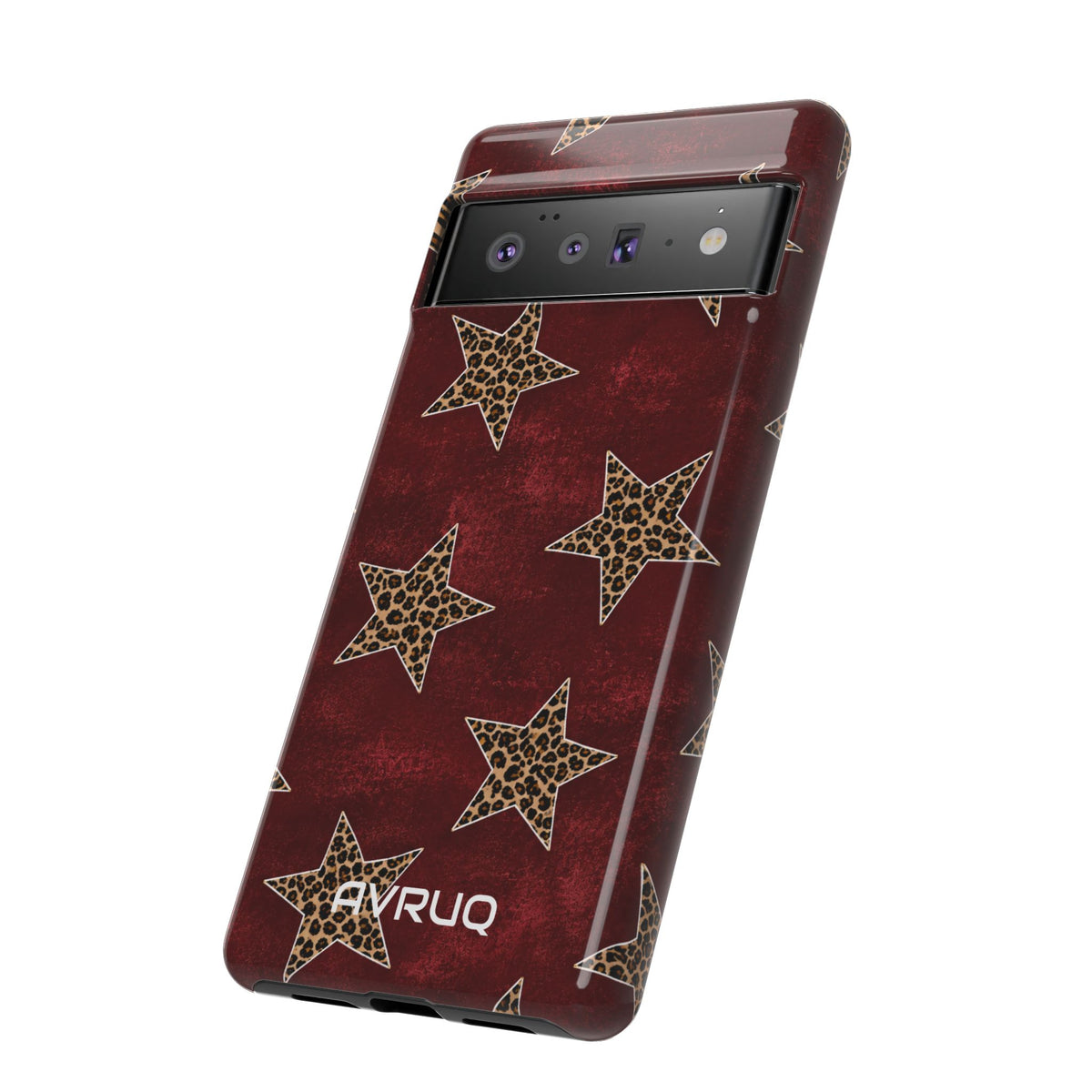 Leopard Star Phone Case – Burgundy Protective Cover