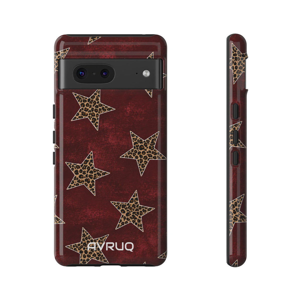 Leopard Star Phone Case – Burgundy Protective Cover