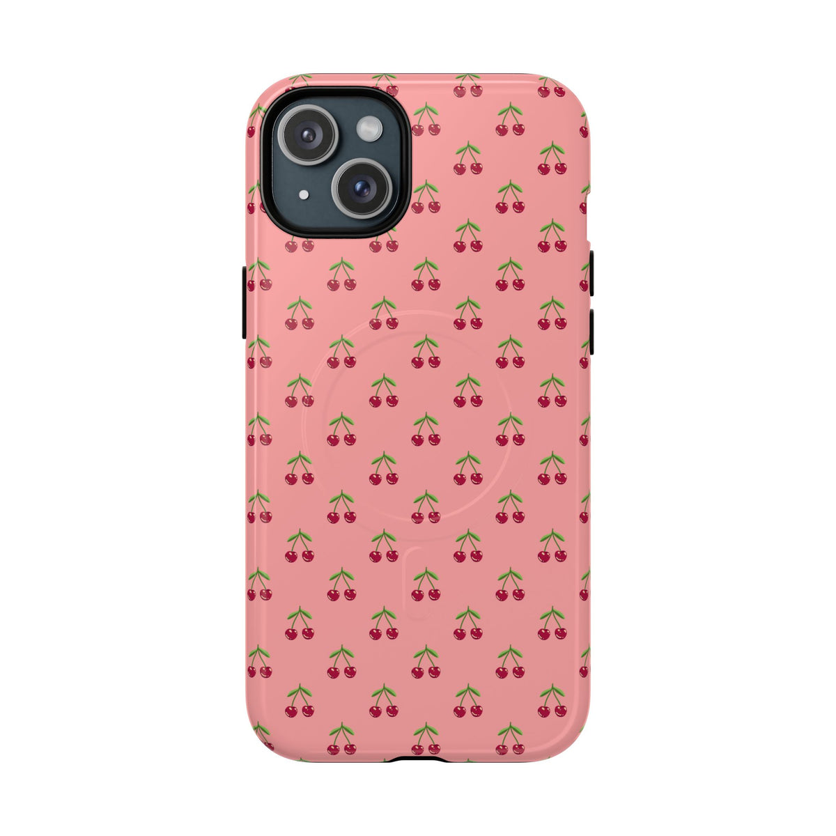 Cherry Pattern Tough Magnetic Phone Case — Pink Retro Fruit Design
