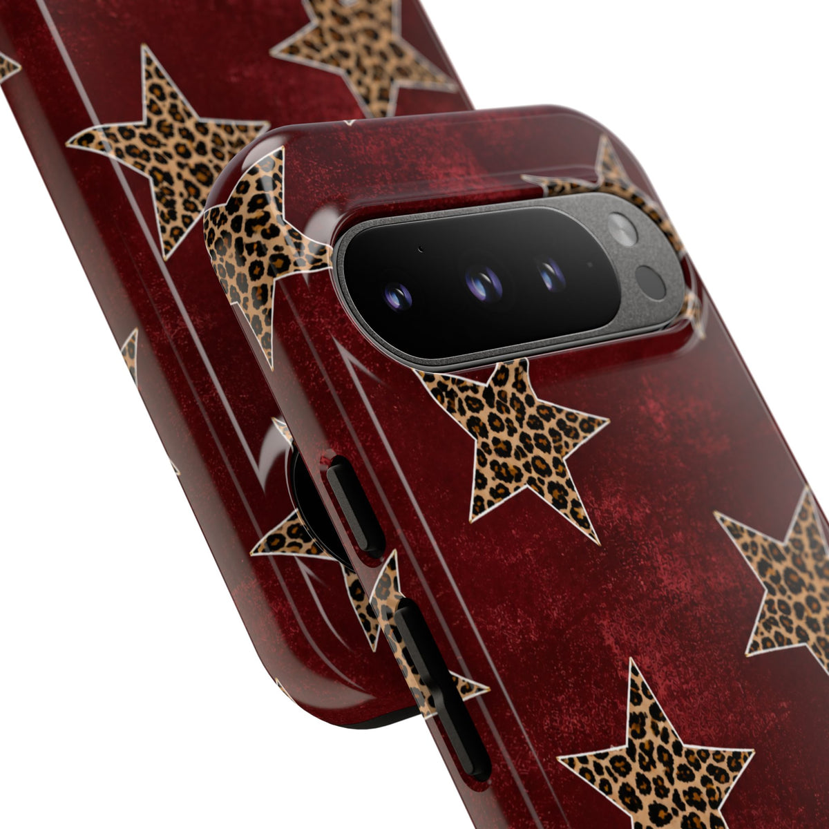 Leopard Star Phone Case – Burgundy Protective Cover
