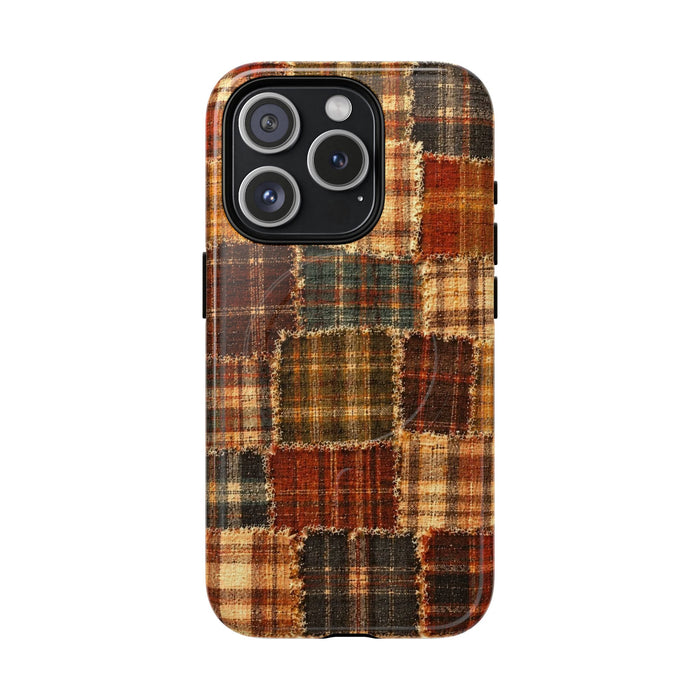 Plaid Patchwork Tough Magnetic Phone Case — Rustic Fall Plaid iPhone Cover