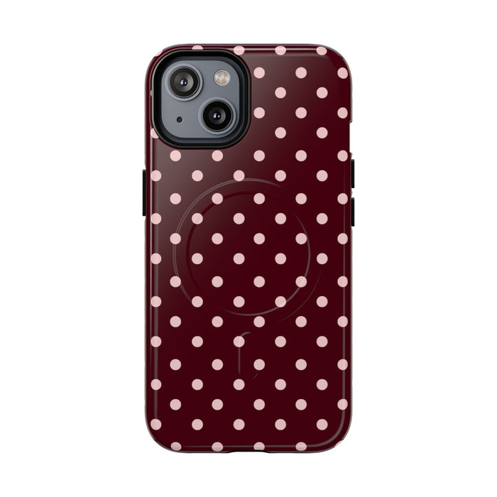 Polka Dot Magnetic Phone Case — Burgundy Gloss Tough Protective Cover