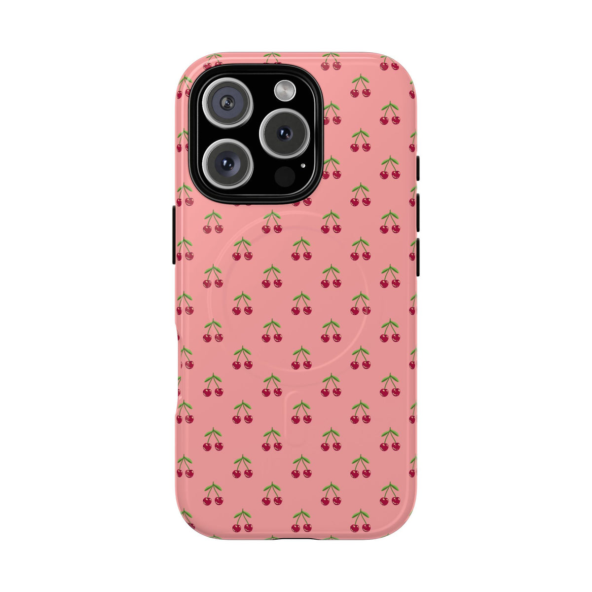 Cherry Pattern Tough Magnetic Phone Case — Pink Retro Fruit Design