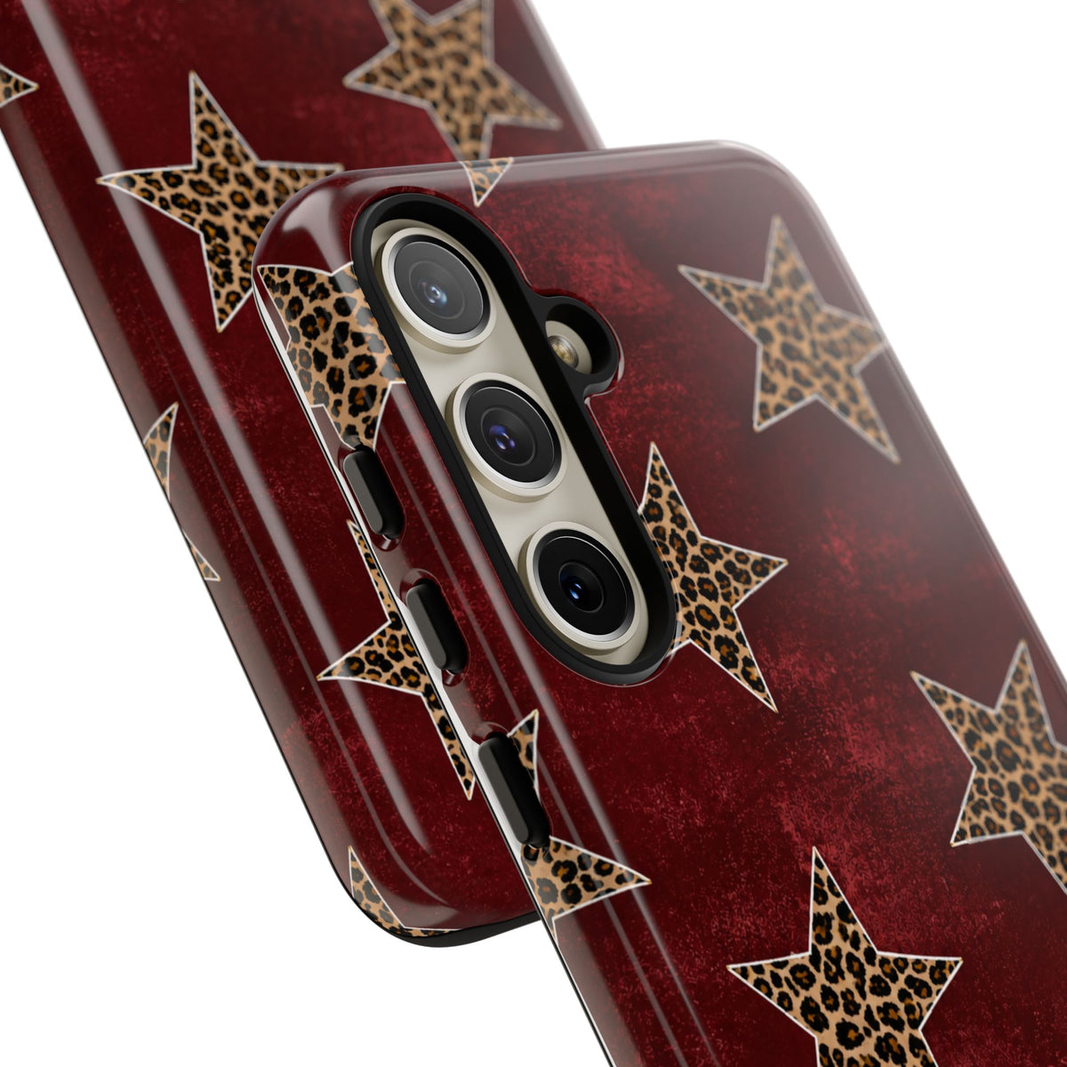 Leopard Star Phone Case – Burgundy Protective Cover