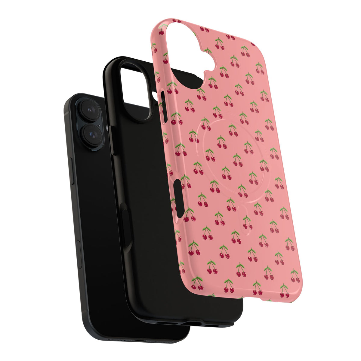 Cherry Pattern Tough Magnetic Phone Case — Pink Retro Fruit Design