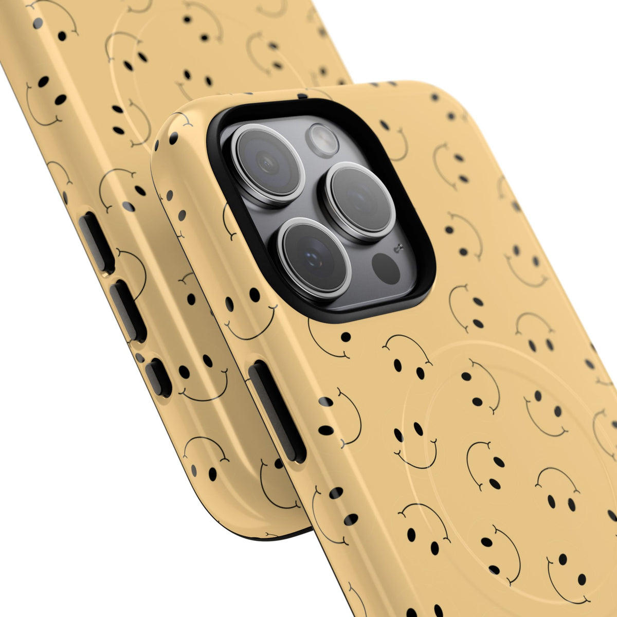 Smiley Pattern Tough Magnetic Phone Case — Beige Retro Happy Faces