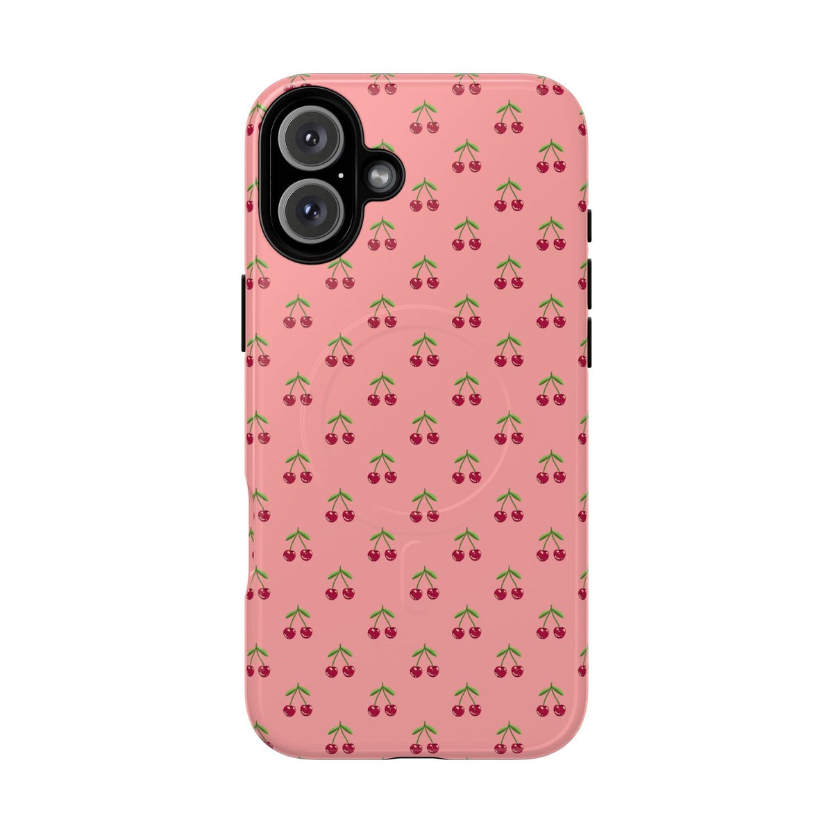 Cherry Pattern Tough Magnetic Phone Case — Pink Retro Fruit Design