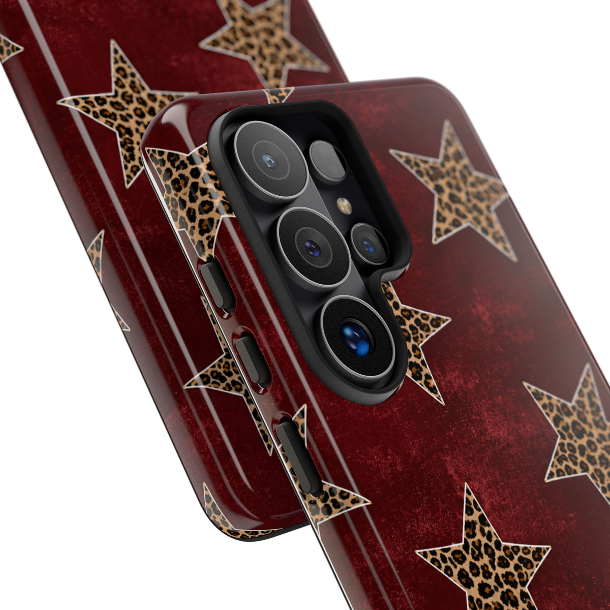Leopard Star Phone Case – Burgundy Protective Cover