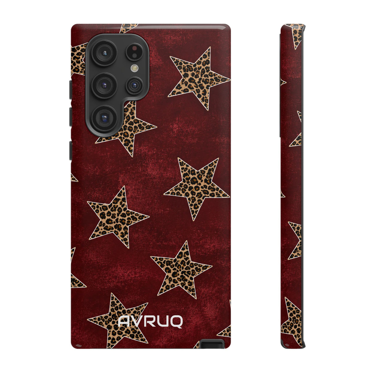 Leopard Star Phone Case – Burgundy Protective Cover