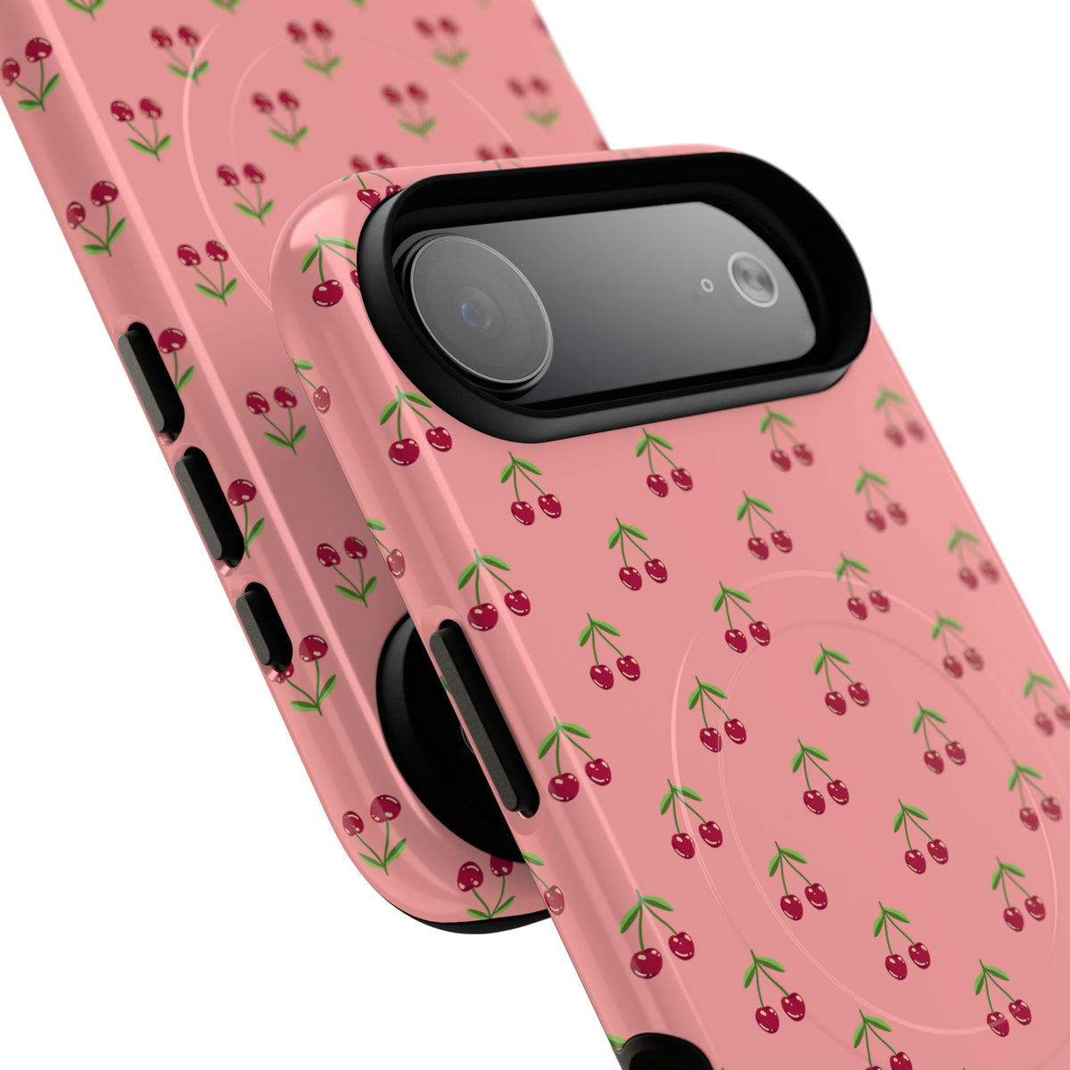 Cherry Pattern Tough Magnetic Phone Case — Pink Retro Fruit Design