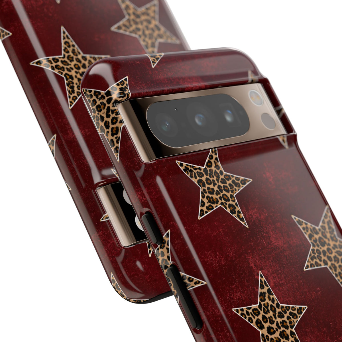Leopard Star Phone Case – Burgundy Protective Cover