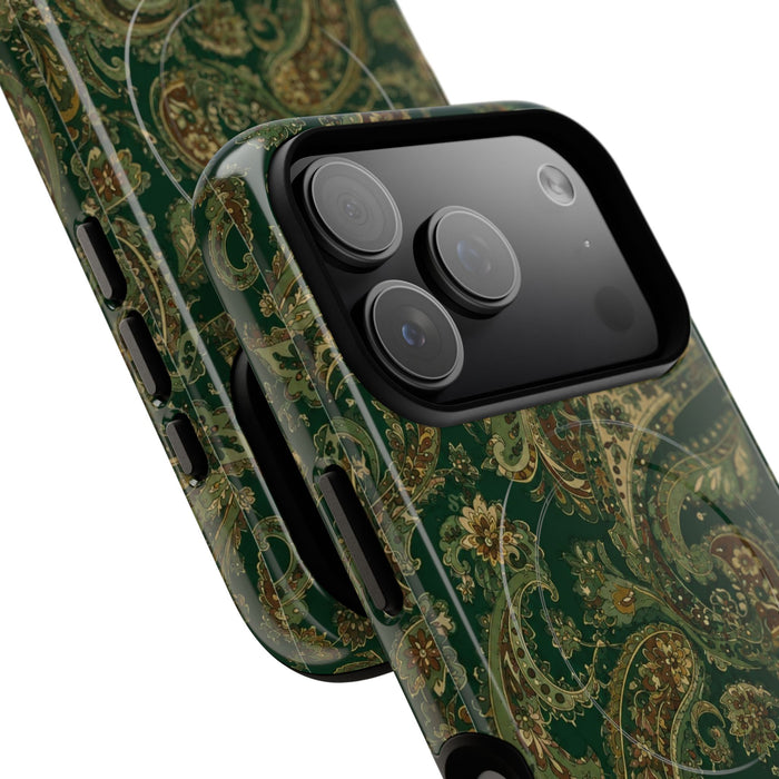 Paisley Green Tough Magnetic Phone Case — Magnetic Snap Protective Cover