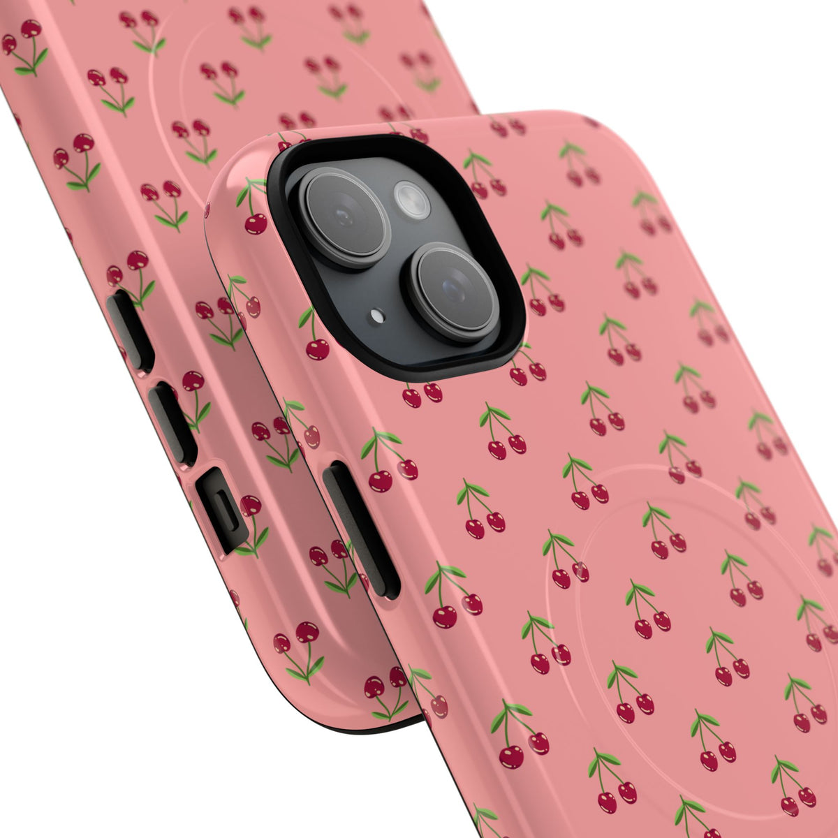 Cherry Pattern Tough Magnetic Phone Case — Pink Retro Fruit Design